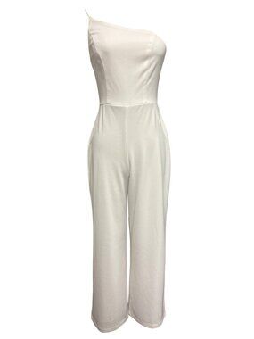 Asymmetrical White Sleeveless Jumpsuit With Side Zipper Medium